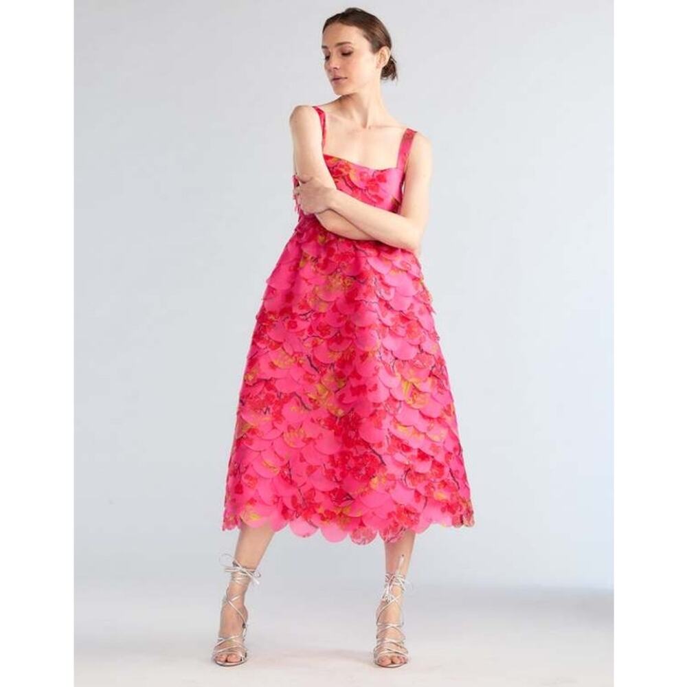 Cynthia Rowley Scalloped Petal Midi Dress floral cherry blossom pink size 4 - Picture 7 of 16